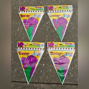 Vintage 90s Barney Dinosaur Flag Banner Lot Of 4 Party The Lyons Group 1992